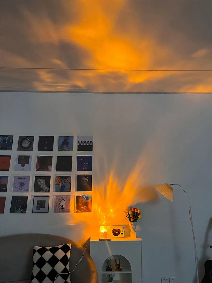 Dynamic Water Ripple & Crystal Flame Table Lamp