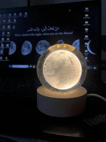 3D Galaxy Moon Crystal Ball Lamp with Wooden LED Base