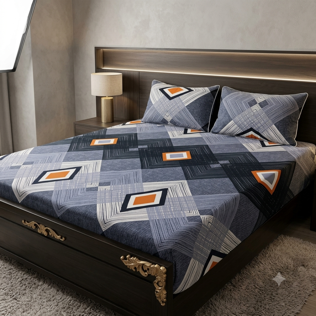 3D Crystal Cotton 3-Piece Bedsheet Set – Modern Printed Bed Set